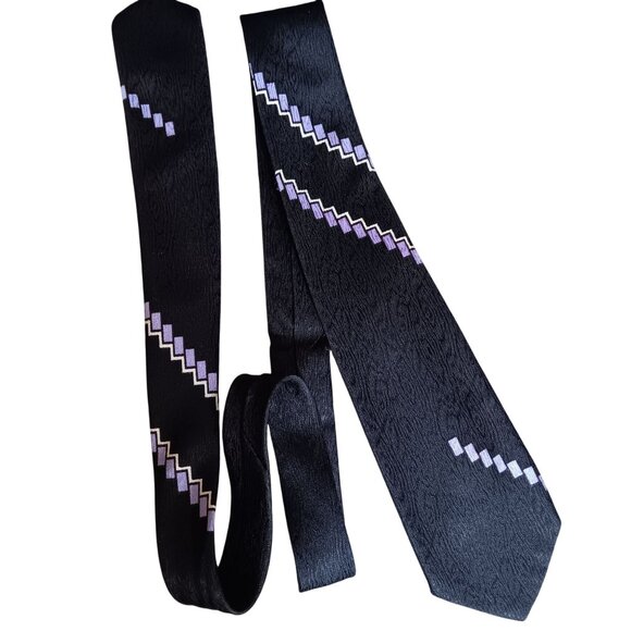 Vintage Black & Purple Geometric Jacquard Tie 52" 3" wide True Mobster - Picture 1 of 4